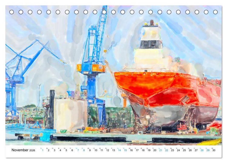 Produktbild: Warnem&uuml;nde - Die Ostseestadt illustriert in Aquarell (Tischkalender 2026 DIN A5 quer), CALVENDO Monatskalender