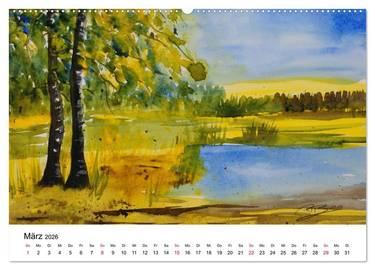 Produktbild: Landschafts-Aquarelle 2026 Roswita Ilona Baumann (hochwertiger Premium Wandkalender 2026 DIN A2 quer), Kunstdruck in Hochglanz