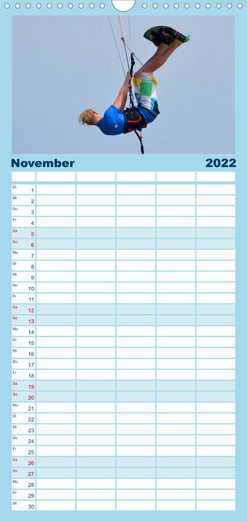 Produktbild: Familienplaner Kitesurfen - Wind und Wellen (Wandkalender 2022 , 21 cm x 45 cm, hoch)