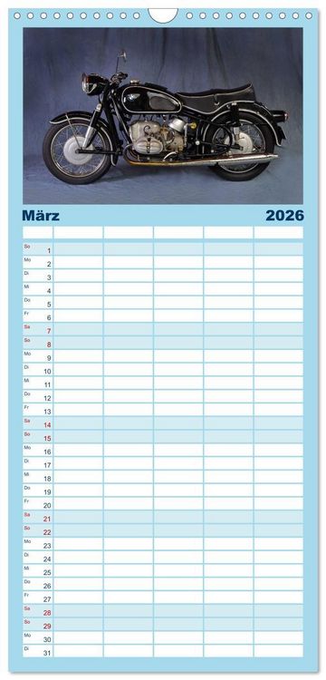 Produktbild: Familienplaner 2026 - Deutsche Motorrad Oldtimer mit 5 Spalten (Wandkalender, 21 x 45 cm) CALVENDO