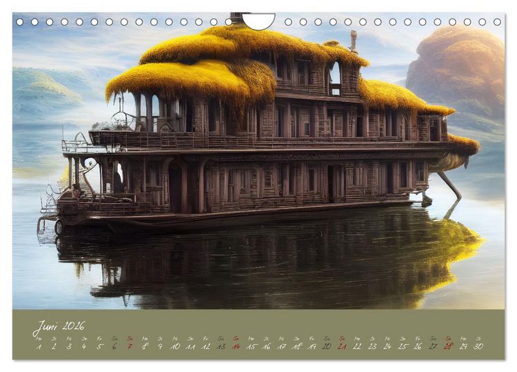 Produktbild: Romantische Fantasy Hausboote Magische Stimmungen in der D&auml;mmerung (Wandkalender 2026 DIN A4 quer), CALVENDO Monatskalender