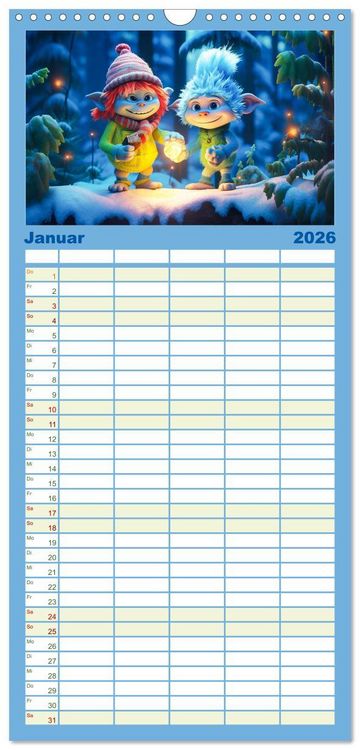 Produktbild: Familienplaner 2026 - Die bunte Welt der Trolle mit 5 Spalten (Wandkalender, 21 x 45 cm) CALVENDO