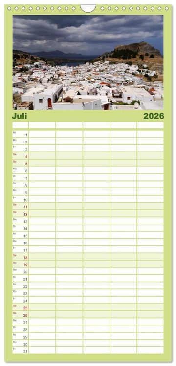 Produktbild: Familienplaner 2026 - Trauminsel Rhodos mit 5 Spalten (Wandkalender, 21 x 45 cm) CALVENDO