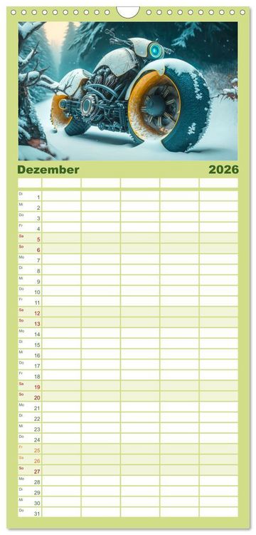 Produktbild: Familienplaner 2026 - Bizzare Motorr&auml;der mit 5 Spalten (Wandkalender, 21 x 45 cm) CALVENDO