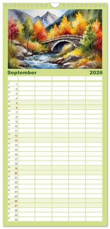 Produktbild: Familienplaner 2026 - Sehnsucht Berge mit 5 Spalten (Wandkalender, 21 x 45 cm) CALVENDO