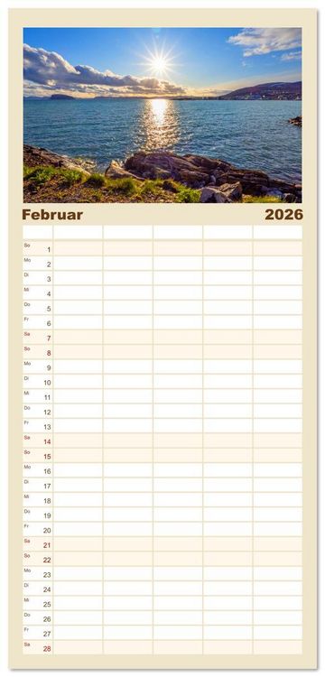 Produktbild: Familienplaner 2026 - Vom Nordkap zum S&uuml;dkap mit 5 Spalten (Wandkalender, 21 x 45 cm) CALVENDO