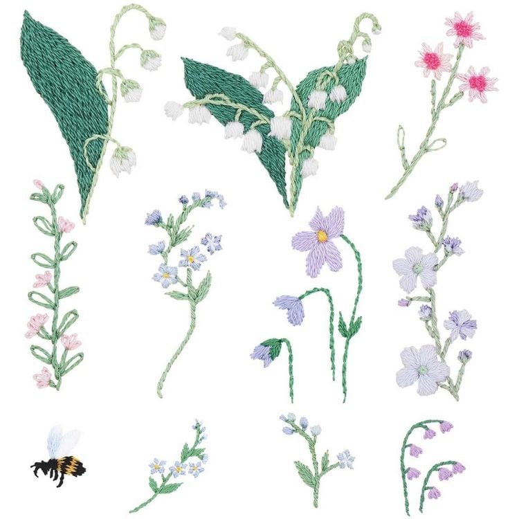 Produktbild: Stick & Stitch Packung, Blumen, bunt, 21 Stk., inkl. wasserl&ouml;slicher, bedruckter Stickvorlage, Stickgarn, Sticknadel und Anleitung