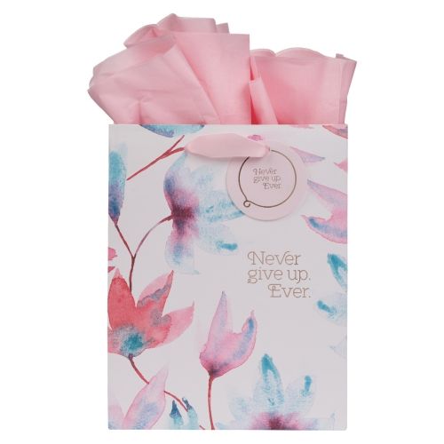 Produktbild: Pink Petals Gift Bag Set W/Tissue Paper Never Give Up Ever Floral