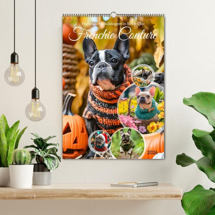 Produktbild: Frenchie Couture - Franz&ouml;sische Bulldoggen in Strick-Chic (Wandkalender 2026 DIN A2 hoch), CALVENDO Monatskalender