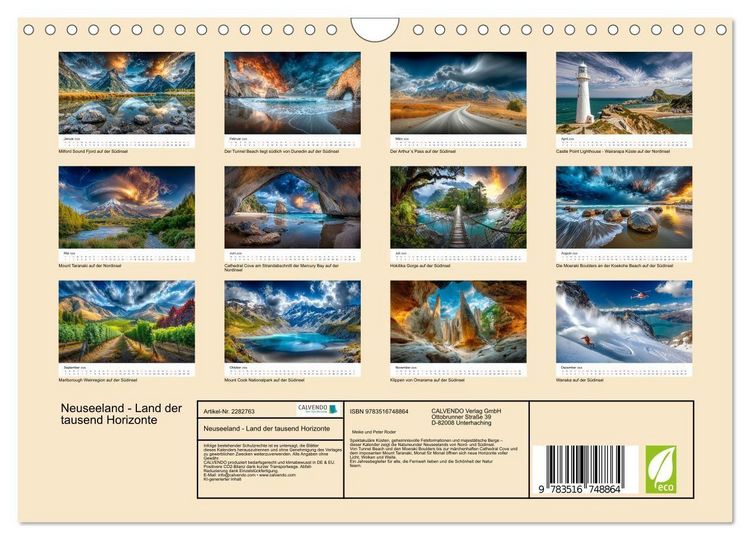 Produktbild: Neuseeland - Land der tausend Horizonte (Wandkalender 2026 DIN A4 quer), CALVENDO Monatskalender