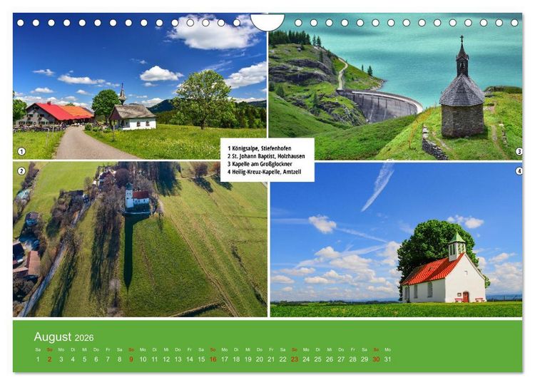 Produktbild: Kirchen und Kapellen als Ausflugsziele (Wandkalender 2026 DIN A4 quer), CALVENDO Monatskalender