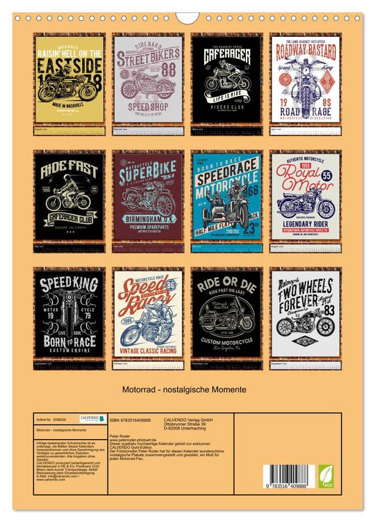 Produktbild: Motorrad - nostalgische Momente (Wandkalender 2026 DIN A3 hoch), CALVENDO Monatskalender