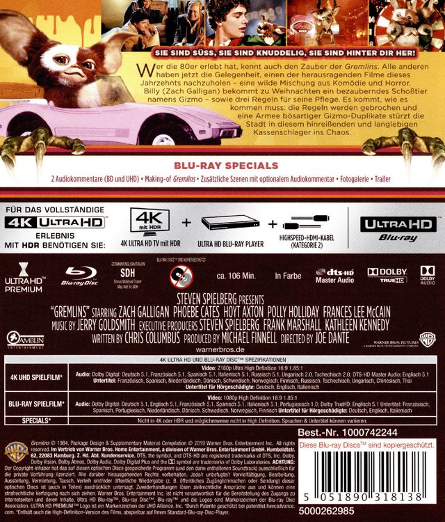 Produktbild: Gremlins 1 - Kleine Monster (4K Ultra HD) (+ Blu-ray 2D)