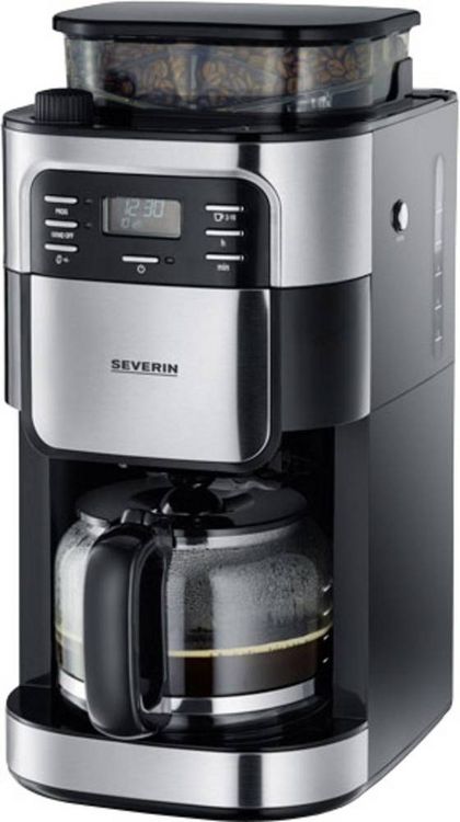 Produktbild: Severin KA 4810 Kaffeemaschine Edelstahl (geb&uuml;rstet), Schwarz Fassungsverm&ouml;gen Tassen=10 mit Mahlwerk, Timerfunktion