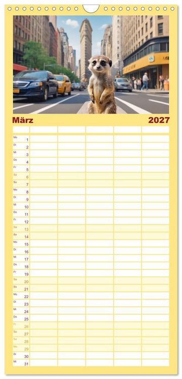 Produktbild: Familienplaner 2027 - Erdm&auml;nnchen in New York City mit 5 Spalten (Wandkalender, 21 x 45 cm) CALVENDO