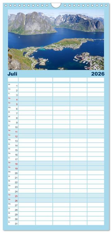 Produktbild: Familienplaner 2026 - Norwegen - Unterwegs auf den Lofoten mit 5 Spalten (Wandkalender, 21 x 45 cm) CALVENDO