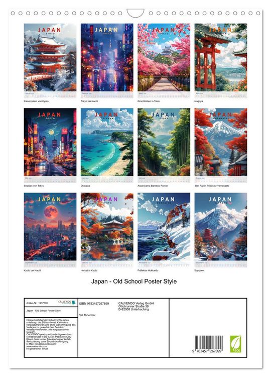 Produktbild: Japan - Old School Poster Style (Wandkalender 2026 DIN A3 hoch), CALVENDO Monatskalender