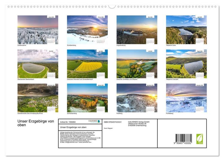 Produktbild: Unser Erzgebirge von oben (hochwertiger Premium Wandkalender 2026 DIN A2 quer), Kunstdruck in Hochglanz