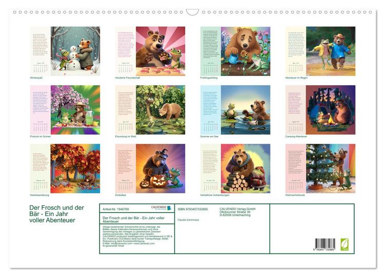 Produktbild: Der Frosch und der B&auml;r - Ein Jahr voller Abenteuer (Wandkalender 2026 DIN A2 quer), CALVENDO Monatskalender