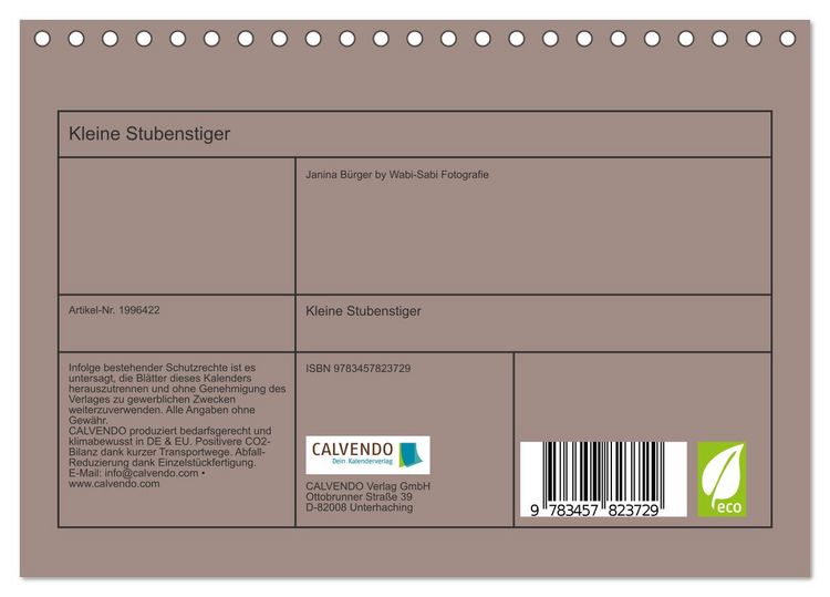 Produktbild: Kleine Stubenstiger (Tischkalender 2026 DIN A5 quer), CALVENDO Monatskalender