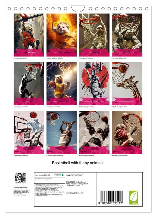 Produktbild: Basketball with funny animals (Wall Calendar 2026 DIN A4 portrait), CALVENDO 12 Month Wall Calendar