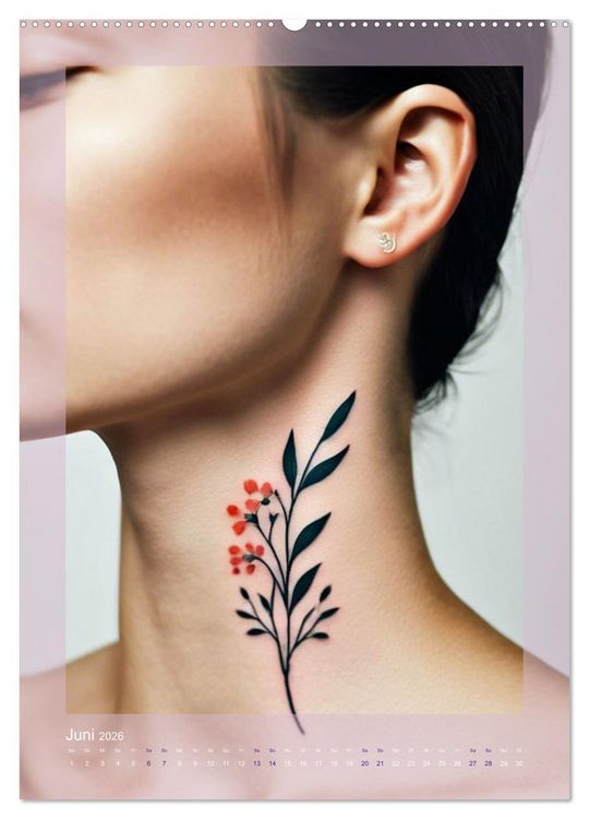 Produktbild: Florale Tattoos Stilvoll und minimalistisch (hochwertiger Premium Wandkalender 2026 DIN A2 hoch), Kunstdruck in Hochglanz