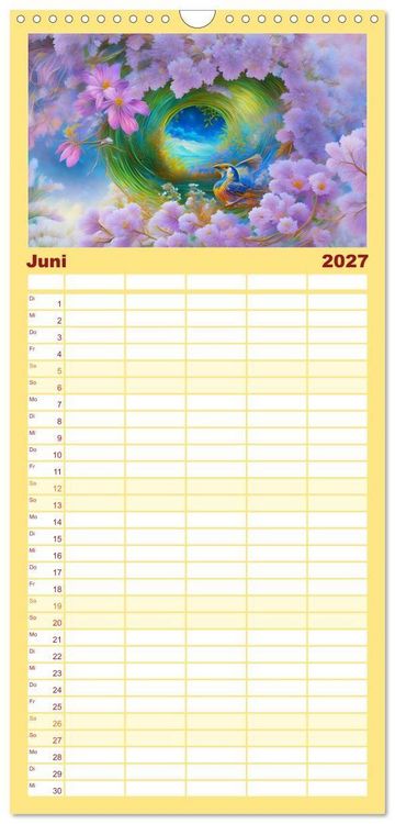 Produktbild: Familienplaner 2027 - Zauberhafte Paradiesv&ouml;gel mit 5 Spalten (Wandkalender, 21 x 45 cm) CALVENDO