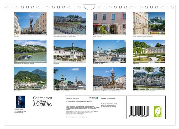 Produktbild: Charmantes Stadtherz SALZBURG (Wandkalender 2026 DIN A4 quer), CALVENDO Monatskalender