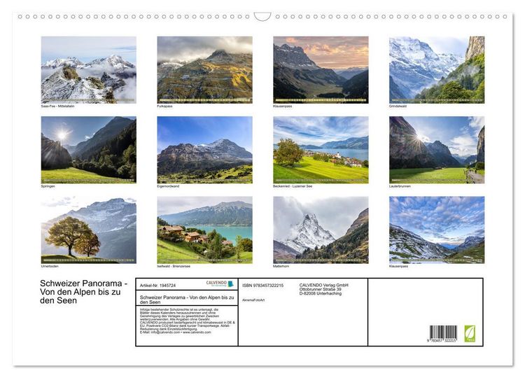 Produktbild: Schweizer Panorama - Von den Alpen bis zu den Seen (Wandkalender 2026 DIN A2 quer), CALVENDO Monatskalender