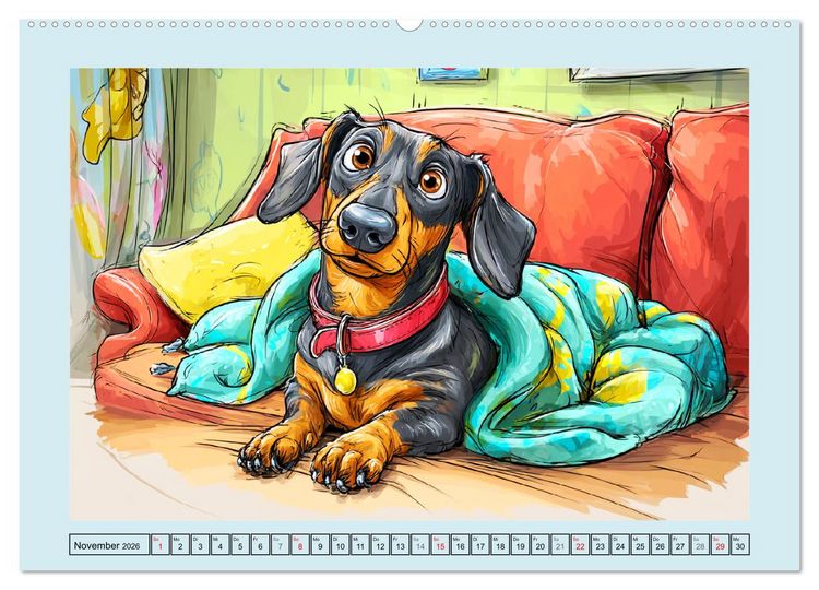 Produktbild: Dackel Fun. Zauberhafte Hunde Cartoons f&uuml;rs Herz (hochwertiger Premium Wandkalender 2026 DIN A2 quer), Kunstdruck in Hochglanz