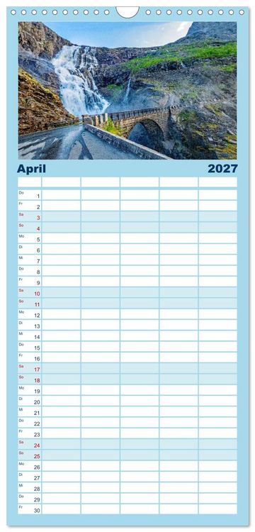 Produktbild: Familienplaner 2027 - K&ouml;nigsroute Norwegens mit 5 Spalten (Wandkalender, 21 x 45 cm) CALVENDO