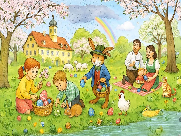 Produktbild: CALVENDO Puzzle Bayerisches Osterwunder im Wimmelbild | 1000 Teile Lege-Gr&ouml;&szlig;e 64x48cm Foto-Puzzle f&uuml;r gl&uuml;ckliche Stunden