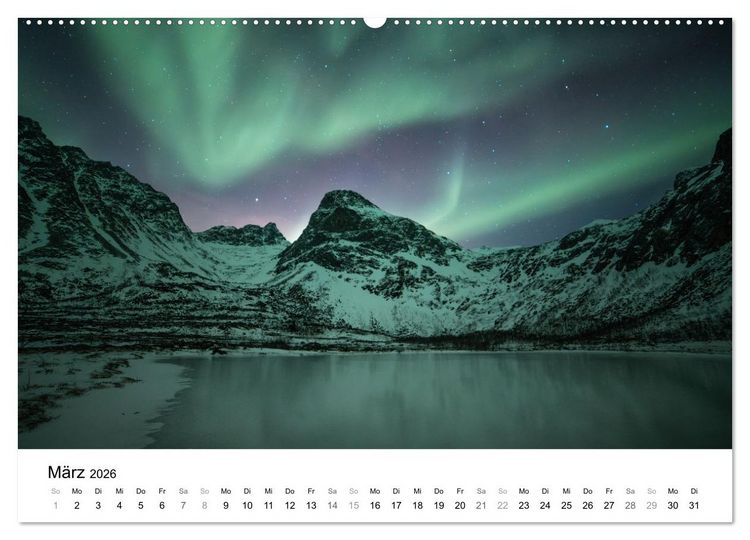 Produktbild: Nordlichter - Farbenspiel am arktischen Nachthimmel (hochwertiger Premium Wandkalender 2026 DIN A2 quer), Kunstdruck in Hochglanz