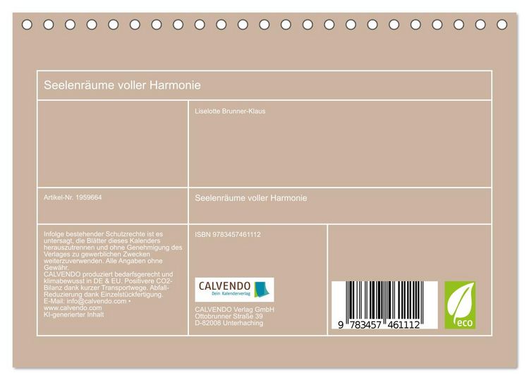 Produktbild: Seelenr&auml;ume voller Harmonie (Tischkalender 2026 DIN A5 quer), CALVENDO Monatskalender