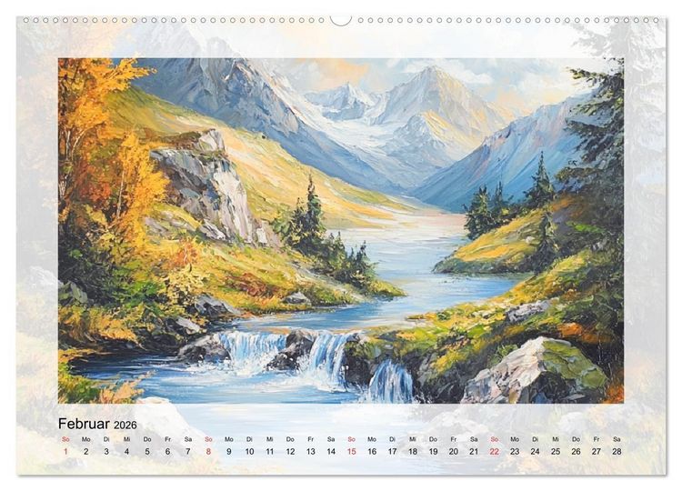 Produktbild: Zauber der Berge. Malerische Naturwunder in &Ouml;loptik (hochwertiger Premium Wandkalender 2026 DIN A2 quer), Kunstdruck in Hochglanz