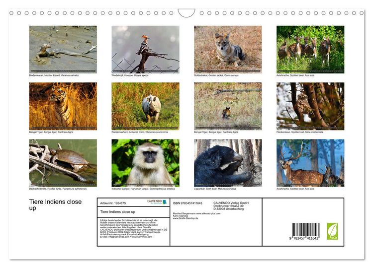 Produktbild: Tiere Indiens close up (Wandkalender 2026 DIN A3 quer), CALVENDO Monatskalender