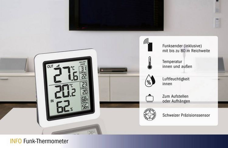 Produktbild: TFA Dostmann Funk-Thermometer INFO Funk-Thermometer 30.3065.02