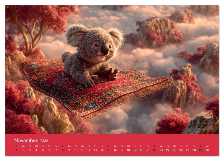Produktbild: Tierisch hoch hinaus - Fantastische Tiere auf fliegenden Teppichen (Tischkalender 2026 DIN A5 quer), CALVENDO Monatskalender