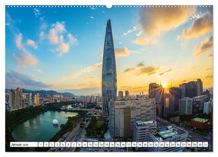 Produktbild: Skylines der sch&ouml;nsten Metropolen weltweit (hochwertiger Premium Wandkalender 2026 DIN A2 quer), Kunstdruck in Hochglanz
