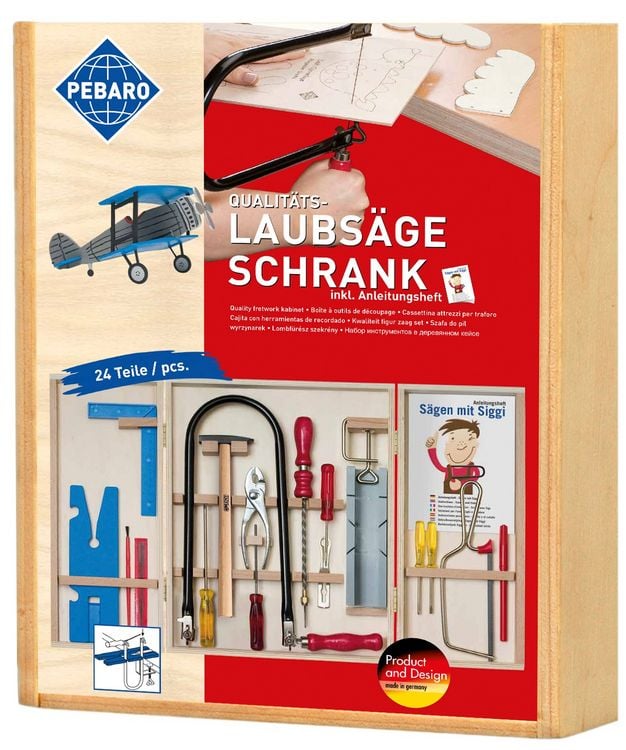 Produktbild: PEBARO 407 - Laubs&auml;ge-Schrank im Holzschrank, 24-teilig, komplettes Set im Holzschrank, Stahlwerkzeuge, Laubs&auml;gebogen und S&auml;ge f&uuml;r Metall, made in Germany