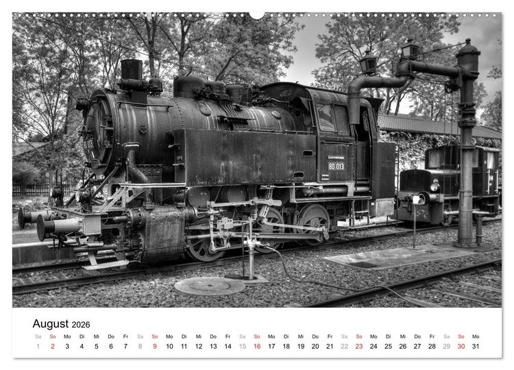 Produktbild: Unter Dampf - Eisenbahnromantik in schwarz-wei&szlig; (Wandkalender 2026 DIN A2 quer), CALVENDO Monatskalender