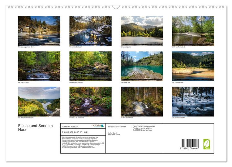 Produktbild: Fl&uuml;sse und Seen im Harz (hochwertiger Premium Wandkalender 2026 DIN A2 quer), Kunstdruck in Hochglanz