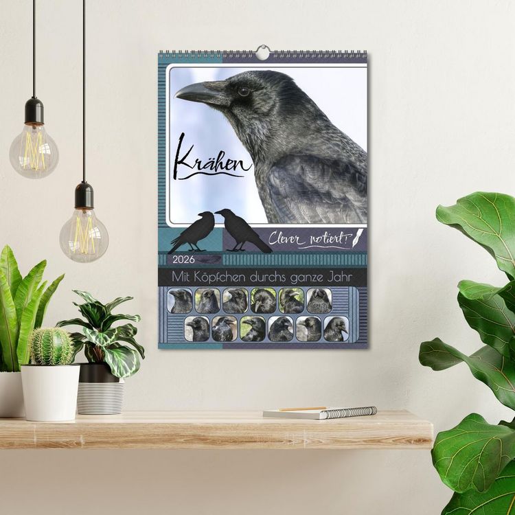 Produktbild: Kr&auml;hen - Clever notiert! Mit K&ouml;pfchen durchs ganze Jahr (Wandkalender 2026 DIN A3 hoch), CALVENDO Monatskalender