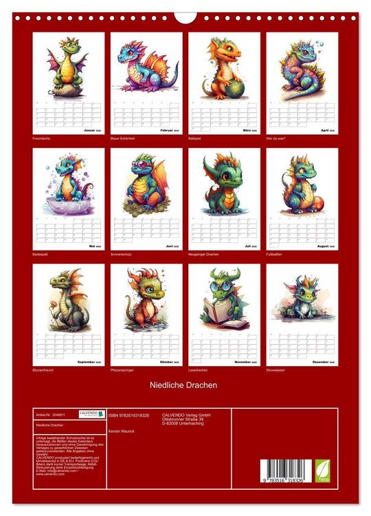 Produktbild: Niedliche Drachen (Wandkalender 2026 DIN A3 hoch), CALVENDO Monatskalender