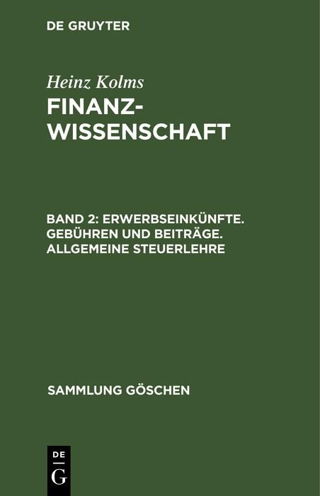 Produktbild: Erwerbseink&uuml;nfte. Geb&uuml;hren und Beitr&auml;ge. Allgemeine Steuerlehre