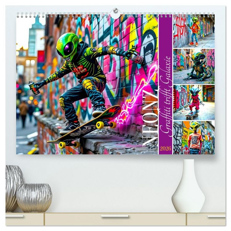Produktbild: NEONZ - Graffiti trifft Galaxie (hochwertiger Premium Wandkalender 2026 DIN A2 quer), Kunstdruck in Hochglanz