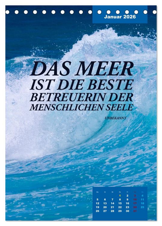 Produktbild: Verr&uuml;ckt nach MEER - Wellen - Strand - Zitate (Tischkalender 2026 DIN A5 hoch), CALVENDO Monatskalender