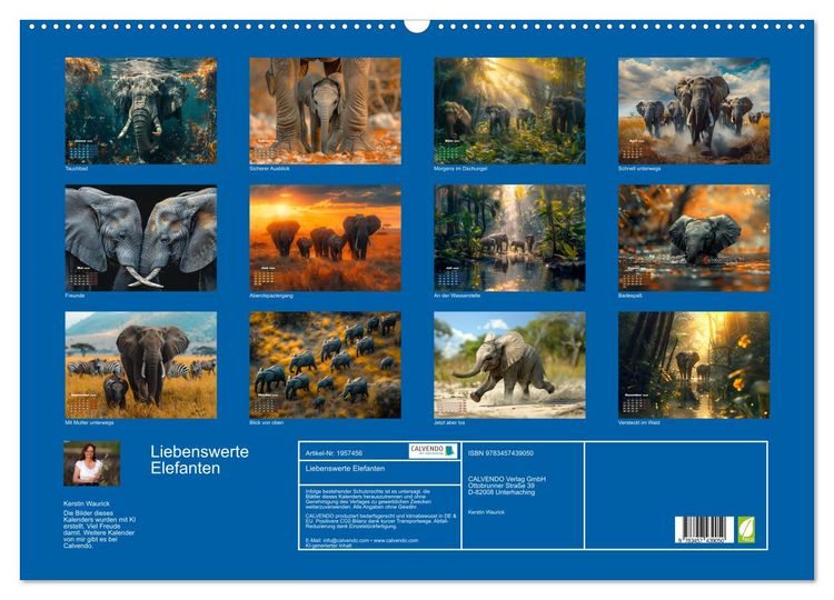 Produktbild: Liebenswerte Elefanten (Wandkalender 2026 DIN A2 quer), CALVENDO Monatskalender