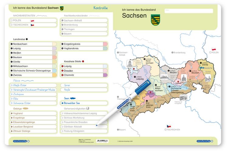 Produktbild: Ich kenne das Bundesland Sachsen- Lerntafel mit Stift