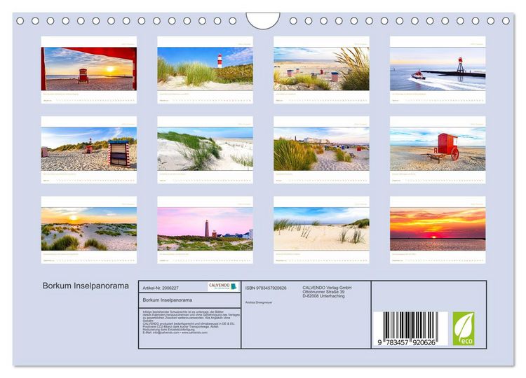 Produktbild: Borkum Inselpanorama (Wandkalender 2026 DIN A4 quer), CALVENDO Monatskalender